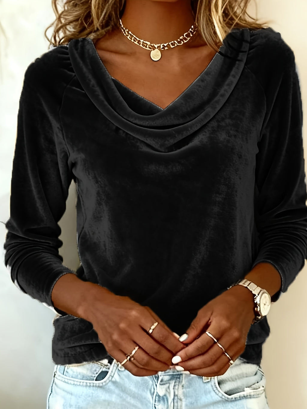 Velvet Swing Collar Long Sleeve Top Women Elegant Solid Color Stretchy Blouse Workplace Office Shirt Red Green Black Gold Fall Winter S-XXL