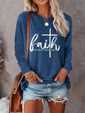 Letter Print Long Sleeve T-Shirt Women Casual Crew Neck Pocket Tee Stretch Knit Fall Winter Graphic Top S-XXL