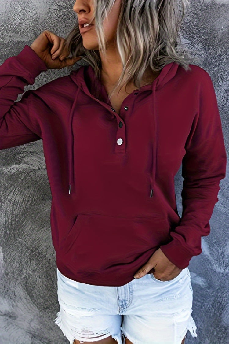 Women Oversized Button Hoodie Sweatshirt Long Sleeve Kangaroo Pocket Ribbed Cuff Casual Pullover Black Grey Burgundy Apricot S-XXL