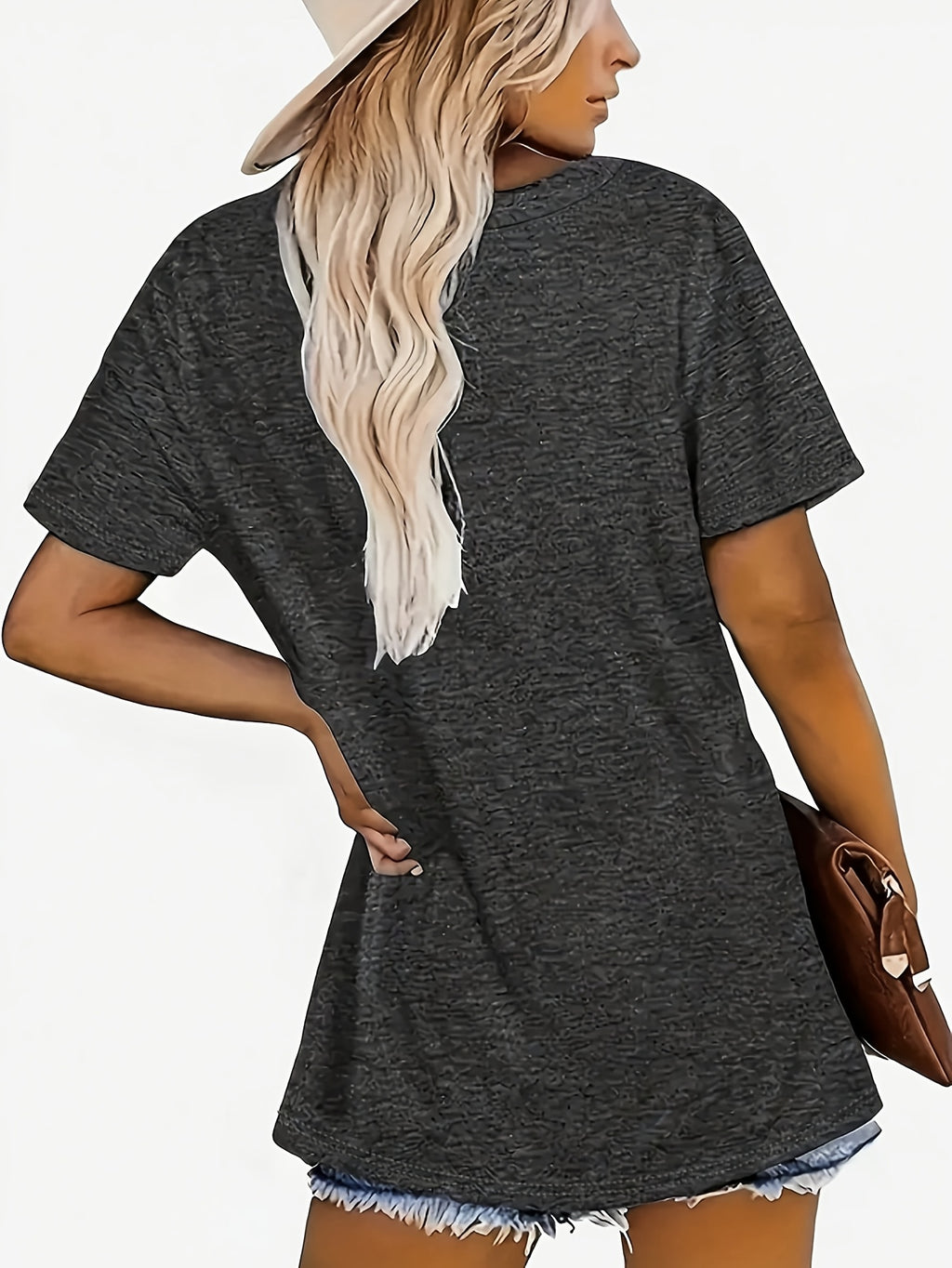 Geometric Print V-Neck Loose Casual T-Shirt for Women - Short Sleeve Soft Stretch Knit Top 180g Spring Summer Everyday Base Layer