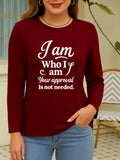 Slogan Print Long Sleeve T-Shirt Women Crew Neck Casual Graphic Tee for Travel Work Campus 100% Polyester S-XXL