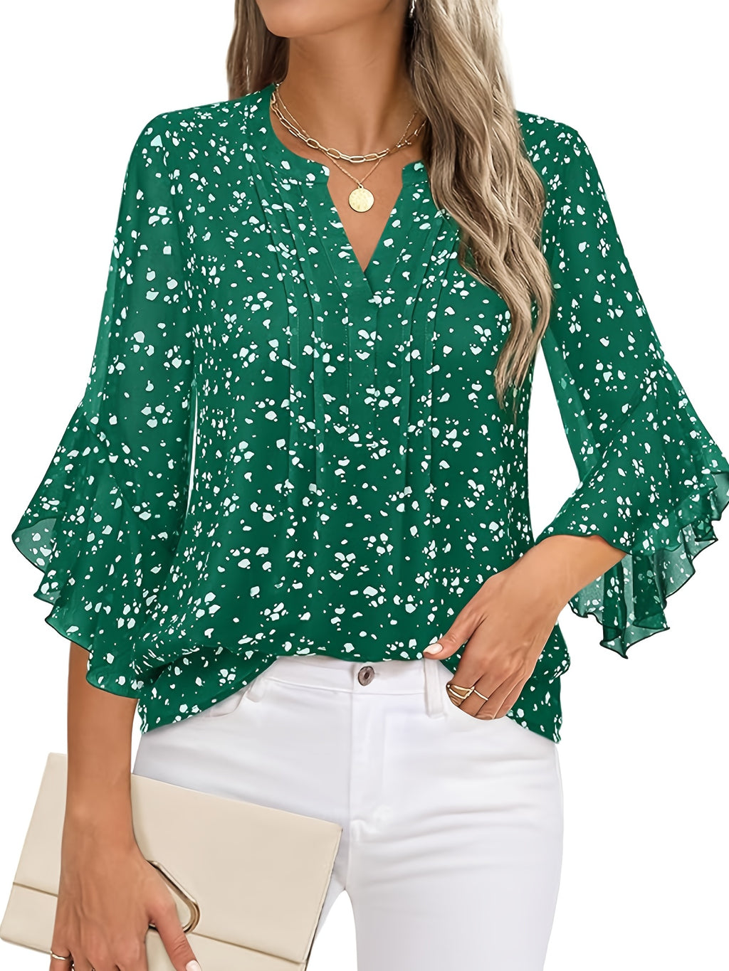Women's 3/4 Sleeve Chiffon Blouse Business Casual Office Work Shirt Dressy Top 8 Colors S-XXL