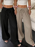 2 Piece Wide Leg Pants Set Women Wave Pattern Fabric Elegant Opaque Long Pants Chic Matching Outfit