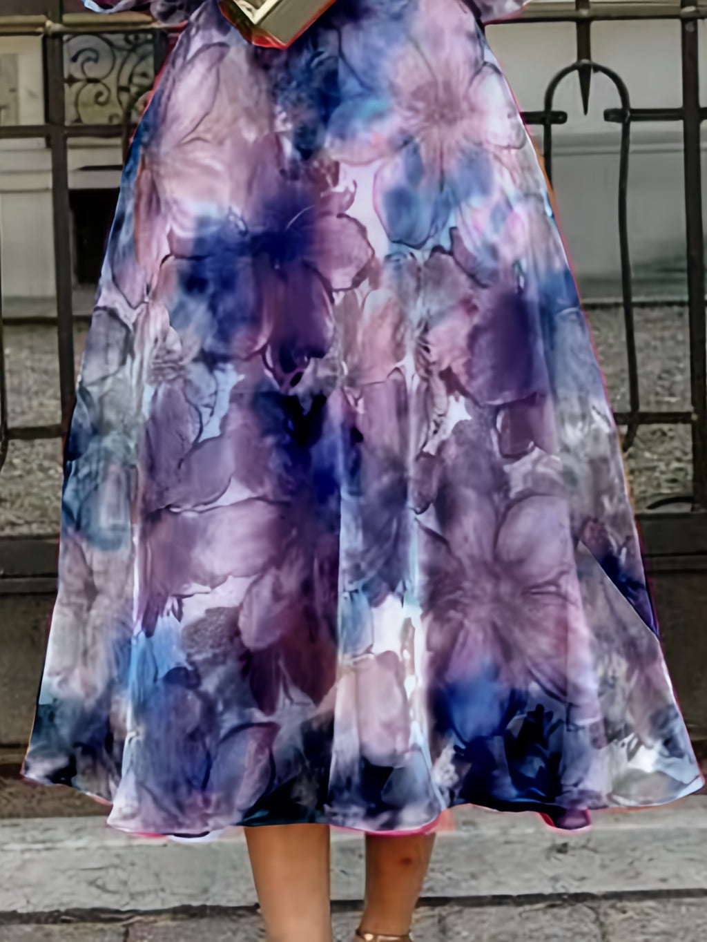 Floral Print Chiffon Maxi Dress Women Ombre Gradient Long Sleeve Back Zipper Flowy Wedding Guest Party Dress