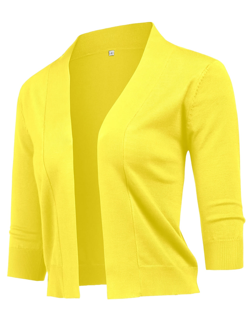 Cropped Open Front Cardigan Women 3/4 Sleeve Knit Shrug Ribbed Hem Draped Neckline Lightweight Stretchy Layering Top 9 Colors Spring Summer Fall S-XXL