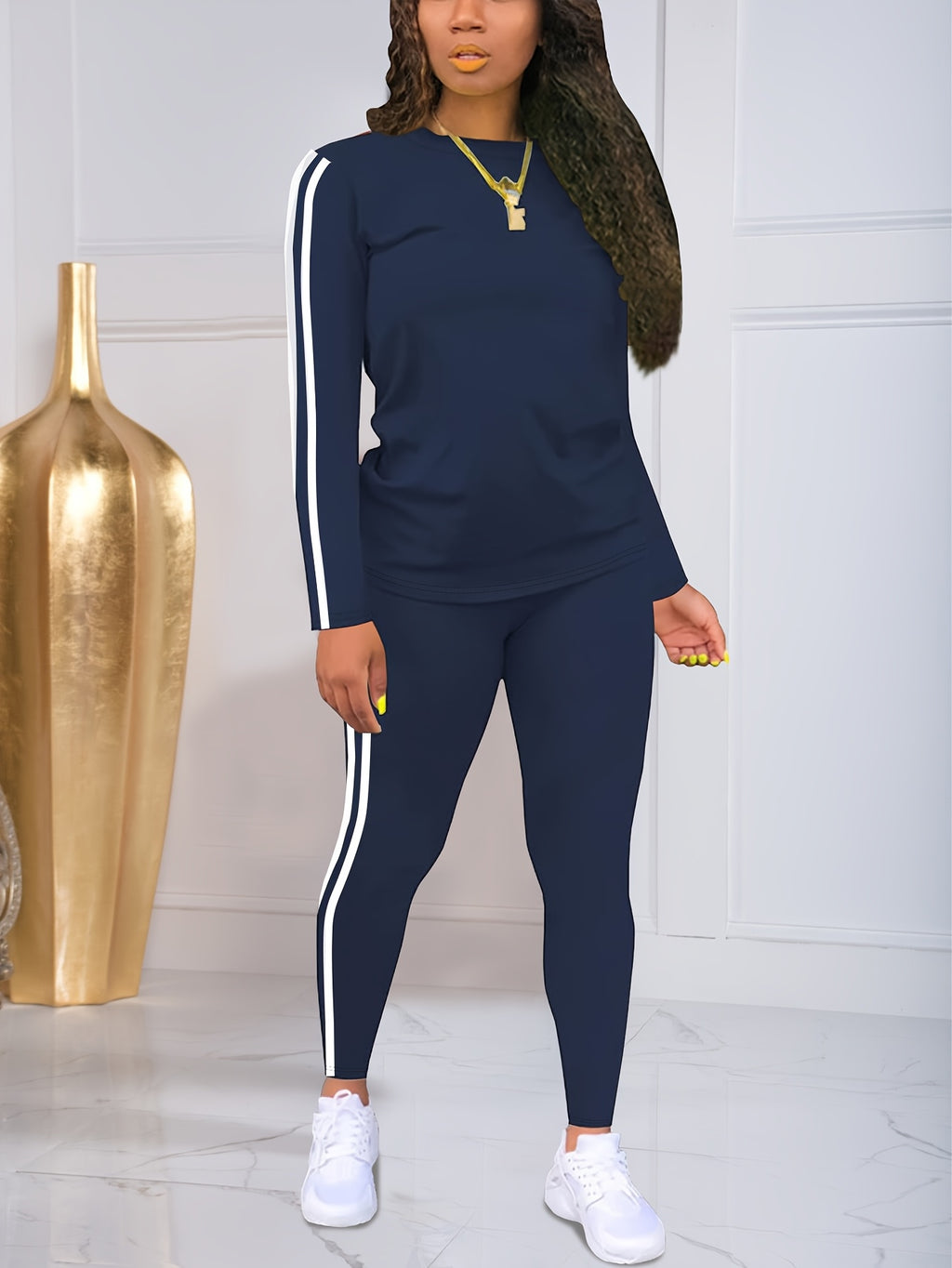 Women's Round Neck Long Sleeve Top and Pants 2-Piece Set Fall Winter Casual S-XXL 6 Colors