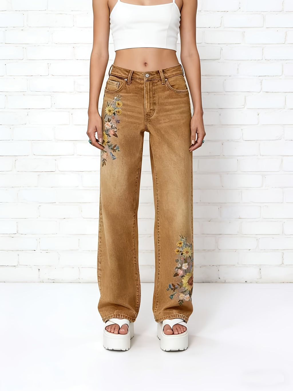 Women's High-Waisted Light Wash Stretch Straight Jeans Machine Washable Casual Pants Multi-Color S-XXL