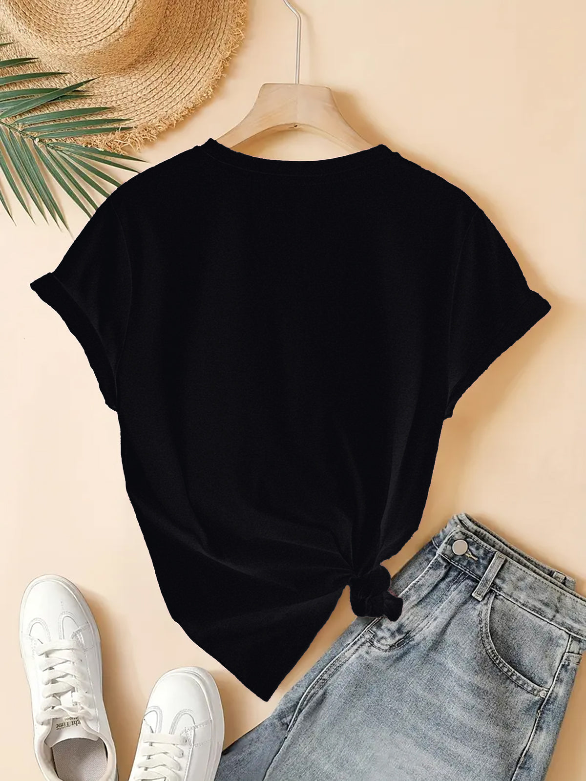 Bohemian Slogan Print T-Shirt Women Crew Neck Short Sleeve Casual Graphic Tee Viscose Blend Minimalist Spring Summer Fall Top S-XXL
