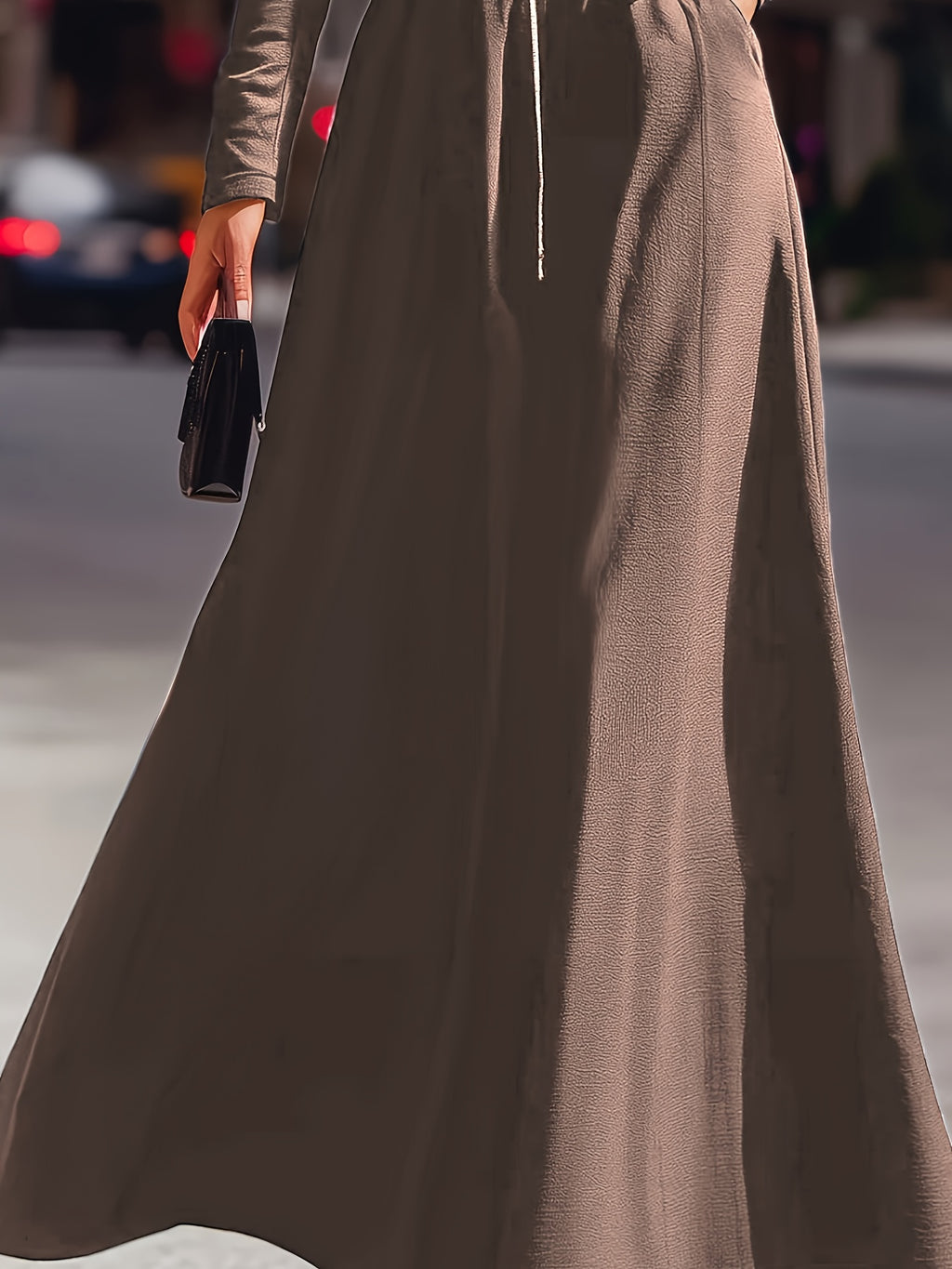 Elegant Mermaid Flared Dress for Women Long Sleeve Lapel Waist Cinching Belt Zipper Formal Evening Dress Autumn Party Dinner Wedding Guest