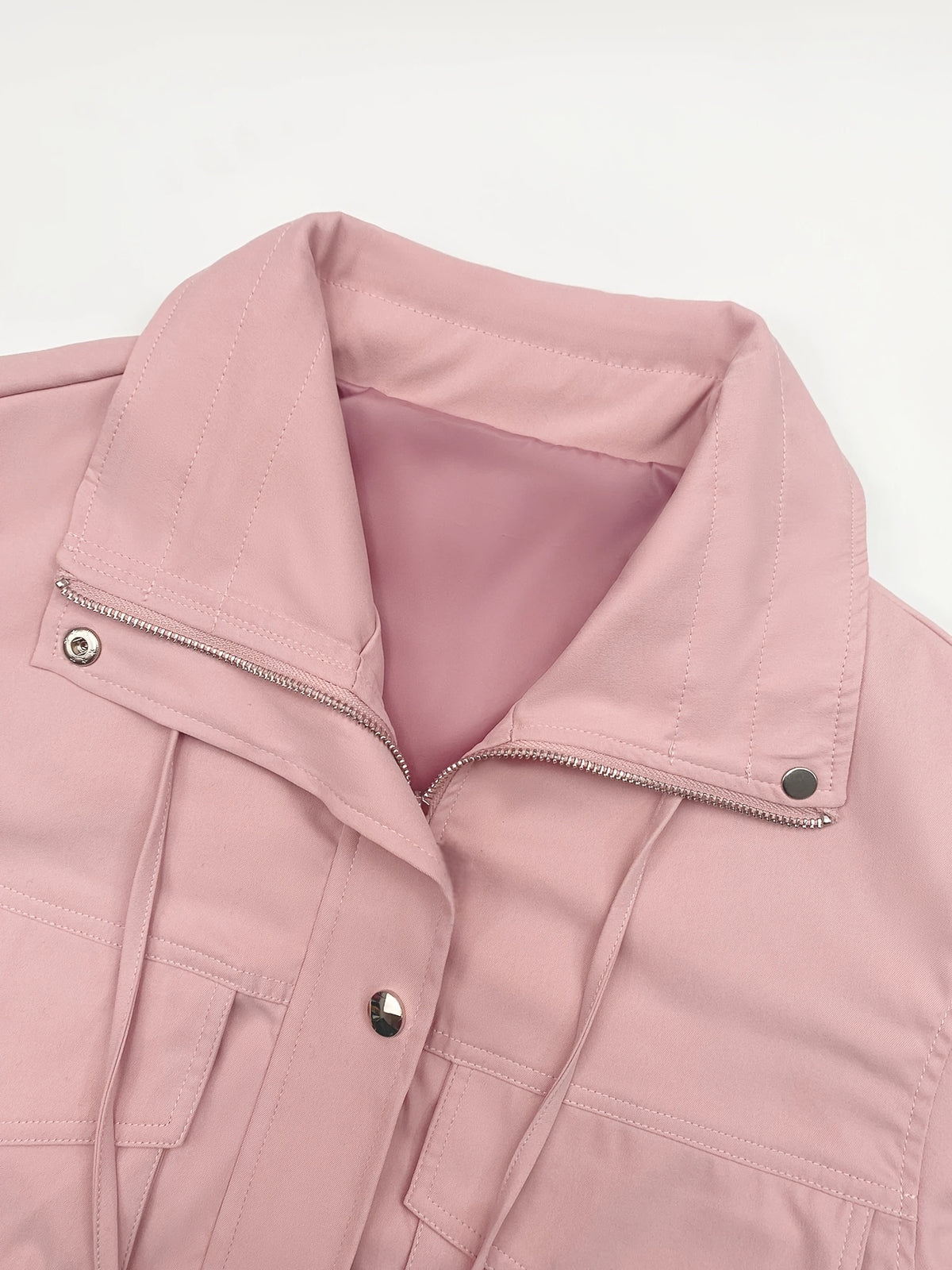 Cropped Jacket Women Zip Up Lightweight Oversized Drop Shoulder Utility Anorak Coat with Pockets Casual Streetwear Black Pink Apricot Navy White Green Khaki S-XXL