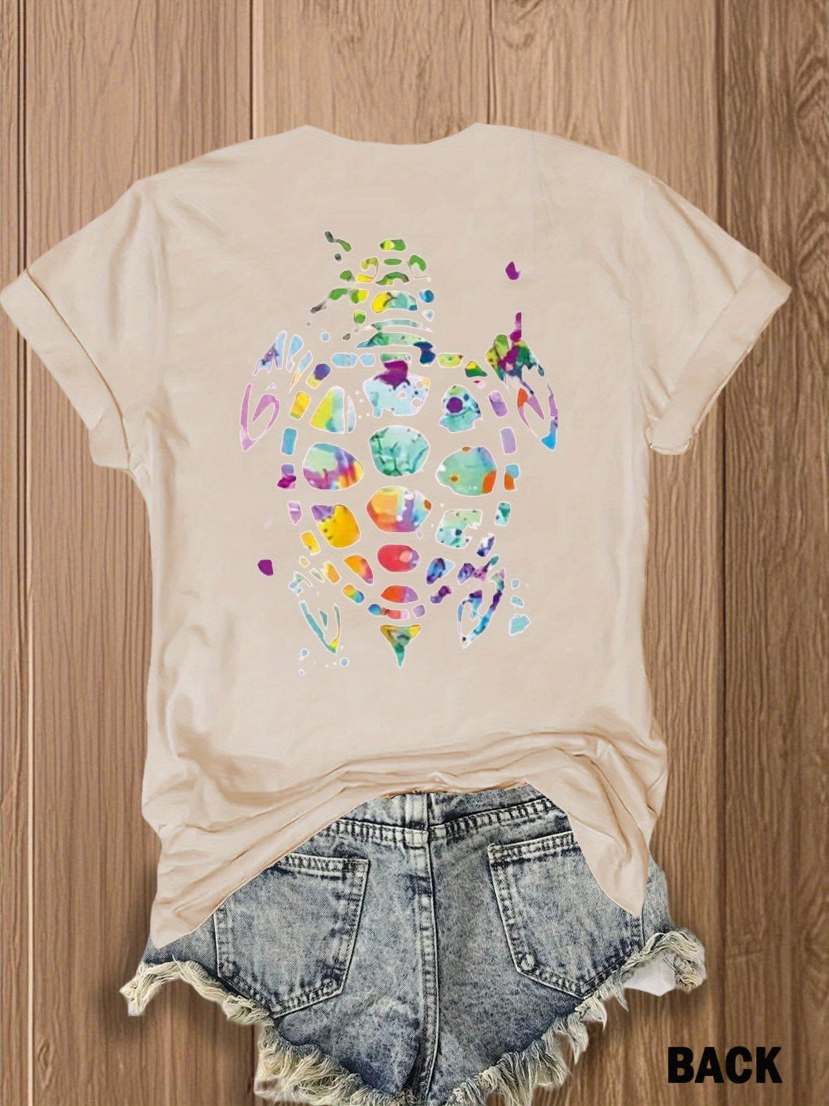 Tribal Turtle Print T-Shirt Women Colorful Artistic Double-Sided Graphic Tee Casual Beach Summer Top Nature Lover Gift S-XXL