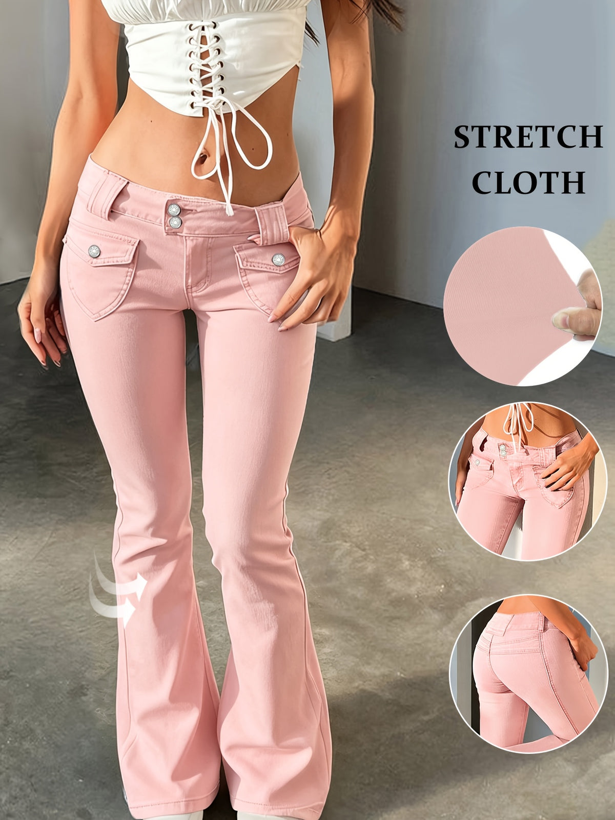 Multicolor Retro Low-Waisted Flared Jeans for Women Y2K Wide-Leg Trousers Slim Elastic Street Style XS-XXL