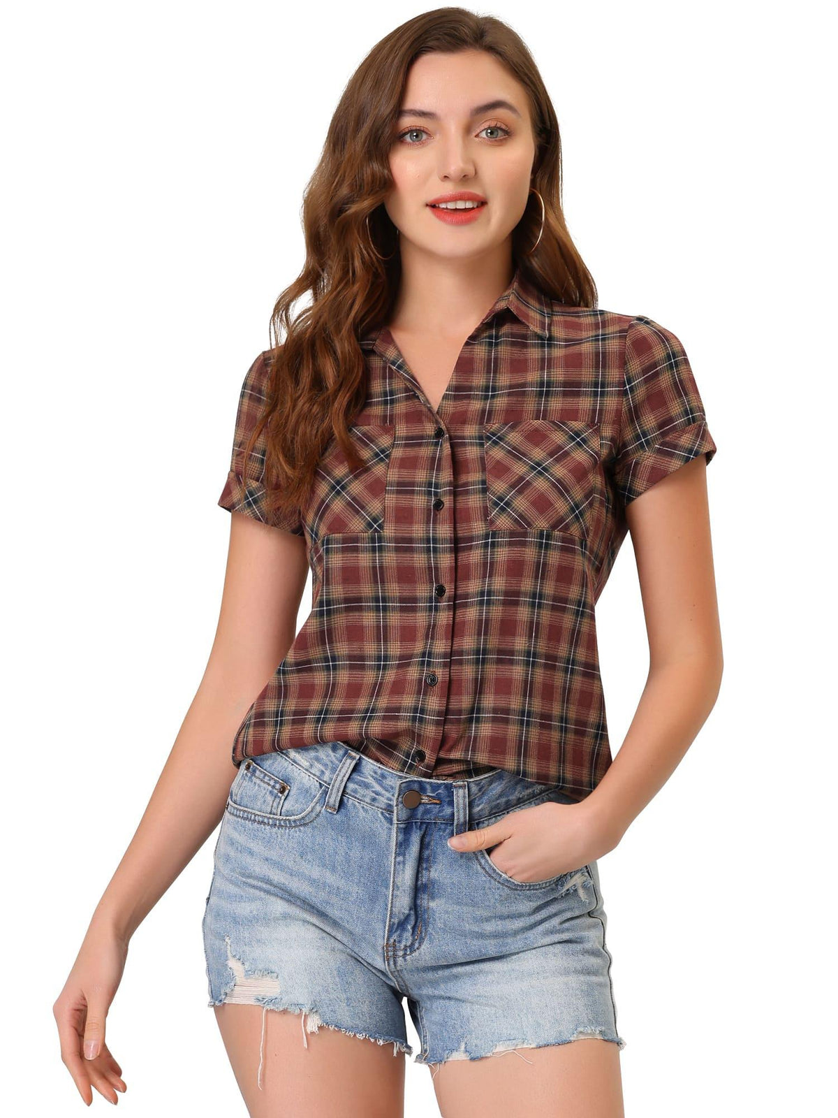 Western Plaid Button Shirt for Women | Classic Flannel Checkered Long Sleeve Top | Casual Country Style Blouse | Machine Washable Women's Plaid Shirt