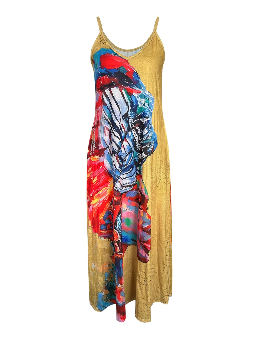 Portrait Print Spaghetti Strap Maxi Dress Women Long Summer Casual Boho European American Style Dress S-XXL
