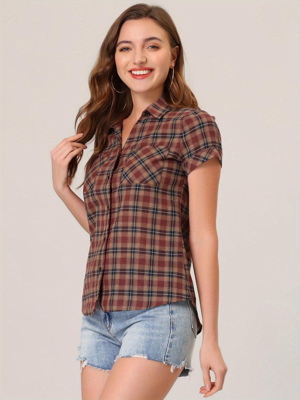 Western Plaid Button Shirt for Women | Classic Flannel Checkered Long Sleeve Top | Casual Country Style Blouse | Machine Washable Women's Plaid Shirt
