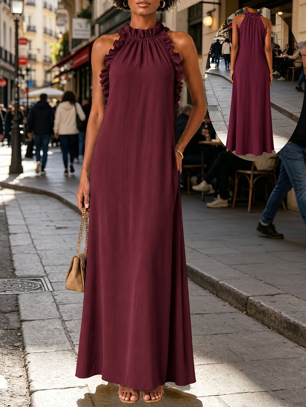 Halter Neck Sleeveless Dress Women Ruffle Leaf Edge Loose Casual Summer Vacation Dress | Mira Roam