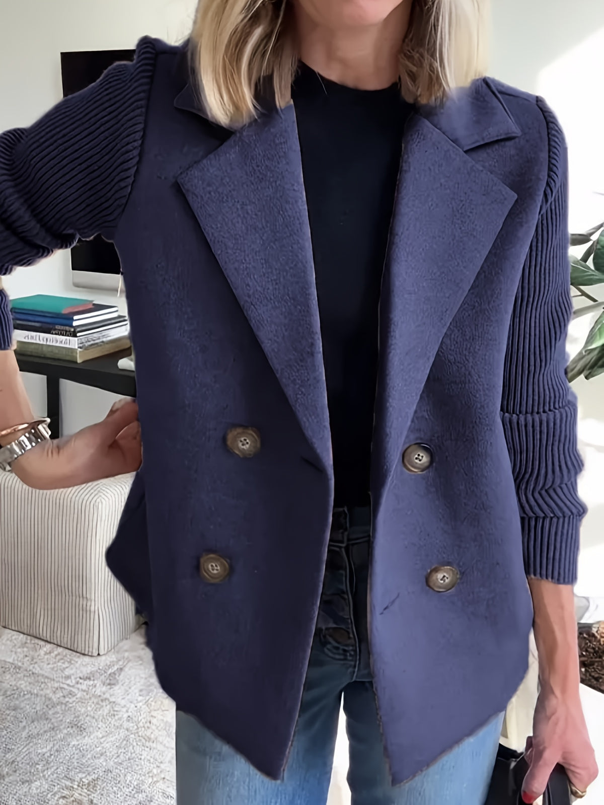 Women Double Breasted Loose Casual Suit Jacket Long Raglan Sleeve Solid Color Fall Winter Dark Brown Khaki Blue Grey Green Pink S-XXL