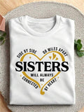 Sisters Matching T-Shirt Women Slogan Print Side By Side Miles Apart Crew Neck Short Sleeve Casual Graphic Tee Sister Trip Vacation Gift Top S-XXL