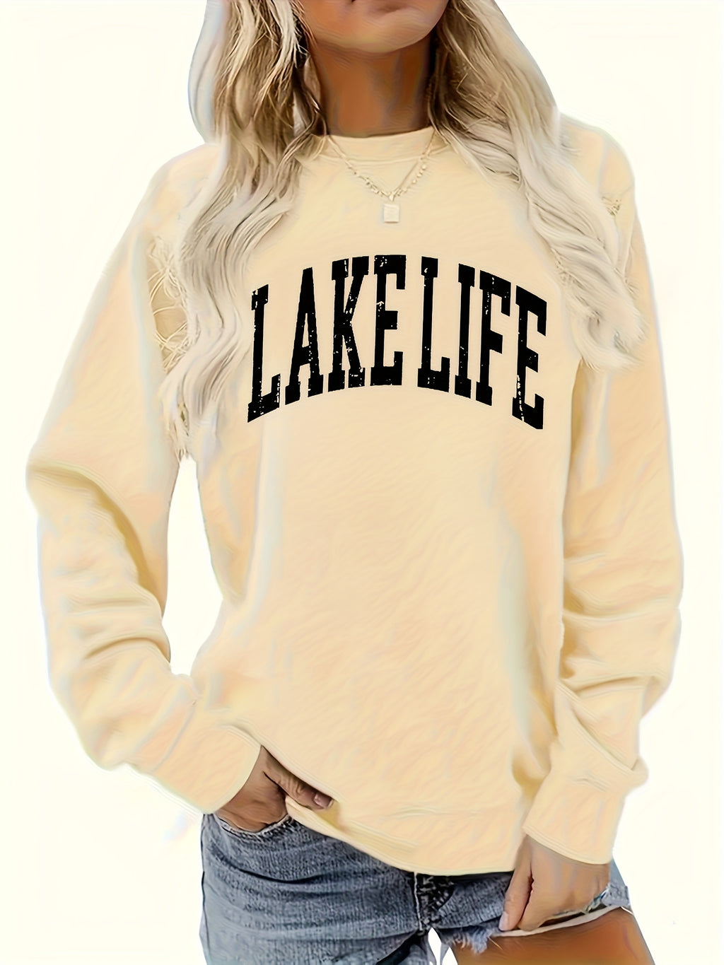 Love Life Letter Print Sweatshirt Women Round Neck Long Sleeve Casual Loose Pullover White Top Spring Fall