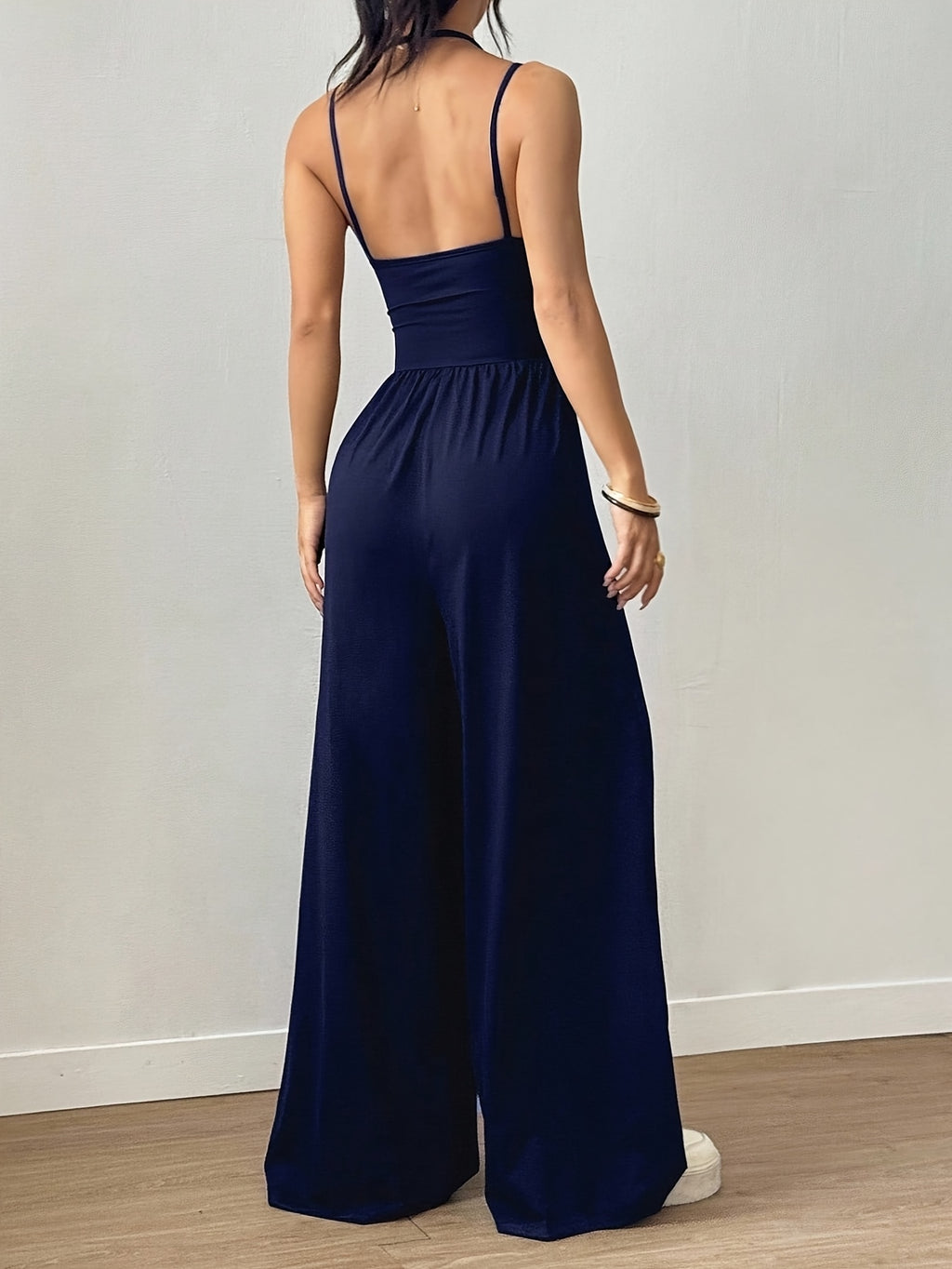 Pleated Loose Fit Jumpsuit Women Casual Wide Leg One Piece Outfit Spring Summer Light Grey Navy S-XL