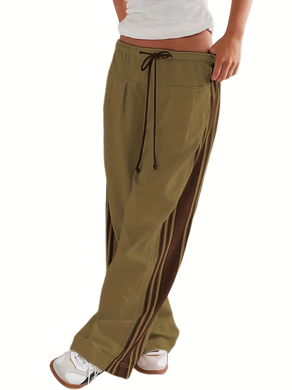 Wide-Leg Palazzo Pants Women High Rise Drawstring Slouchy Fit with Pockets | Side Stripe Casual Lounge Pants 94% Viscose Stretch for Daily Wear Spring Summer