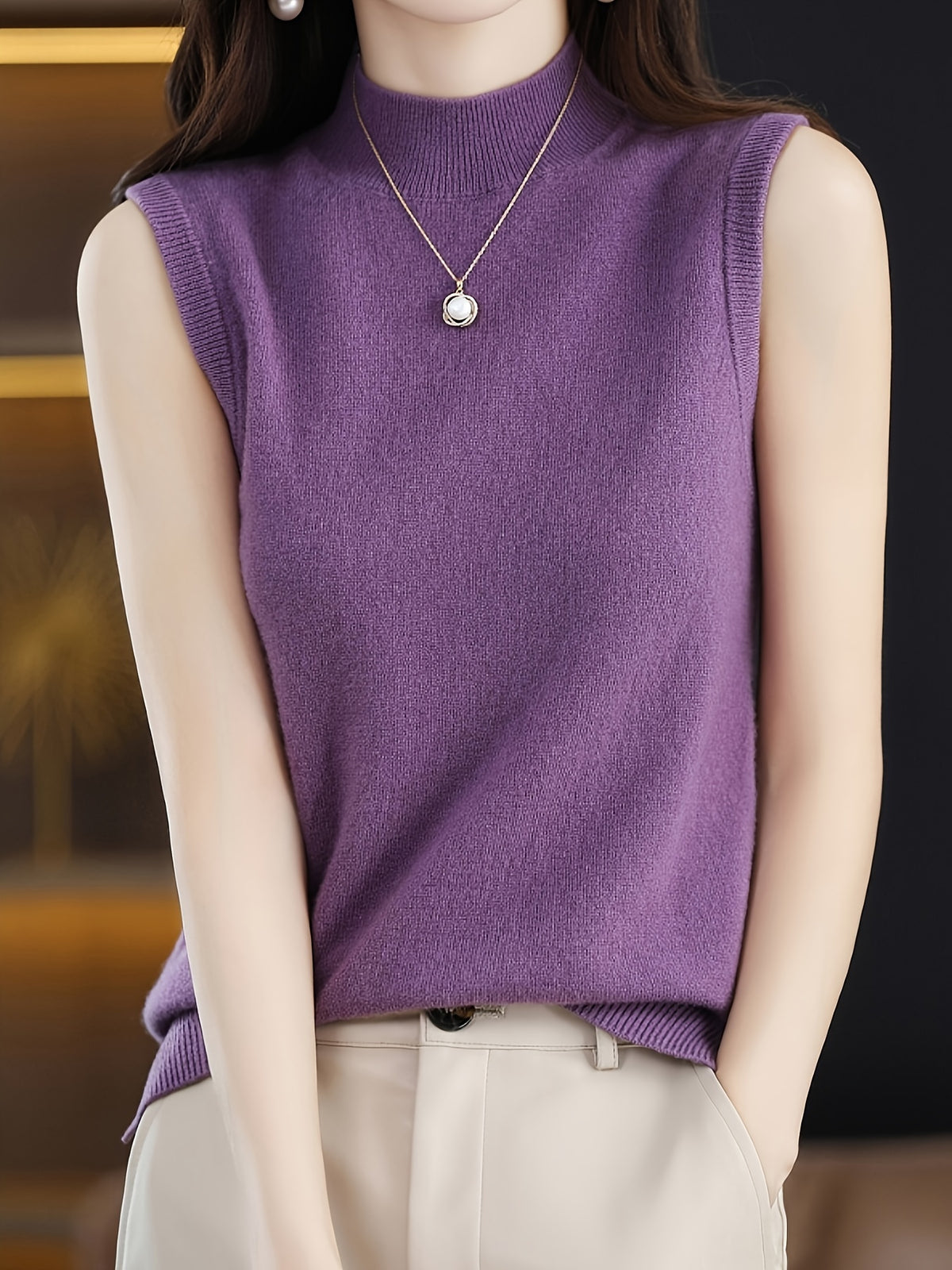 Mock Neck Sleeveless Vest Top Women Slim Fit Solid Color Short Cropped Spring Summer Casual Festive Tank Top for Women