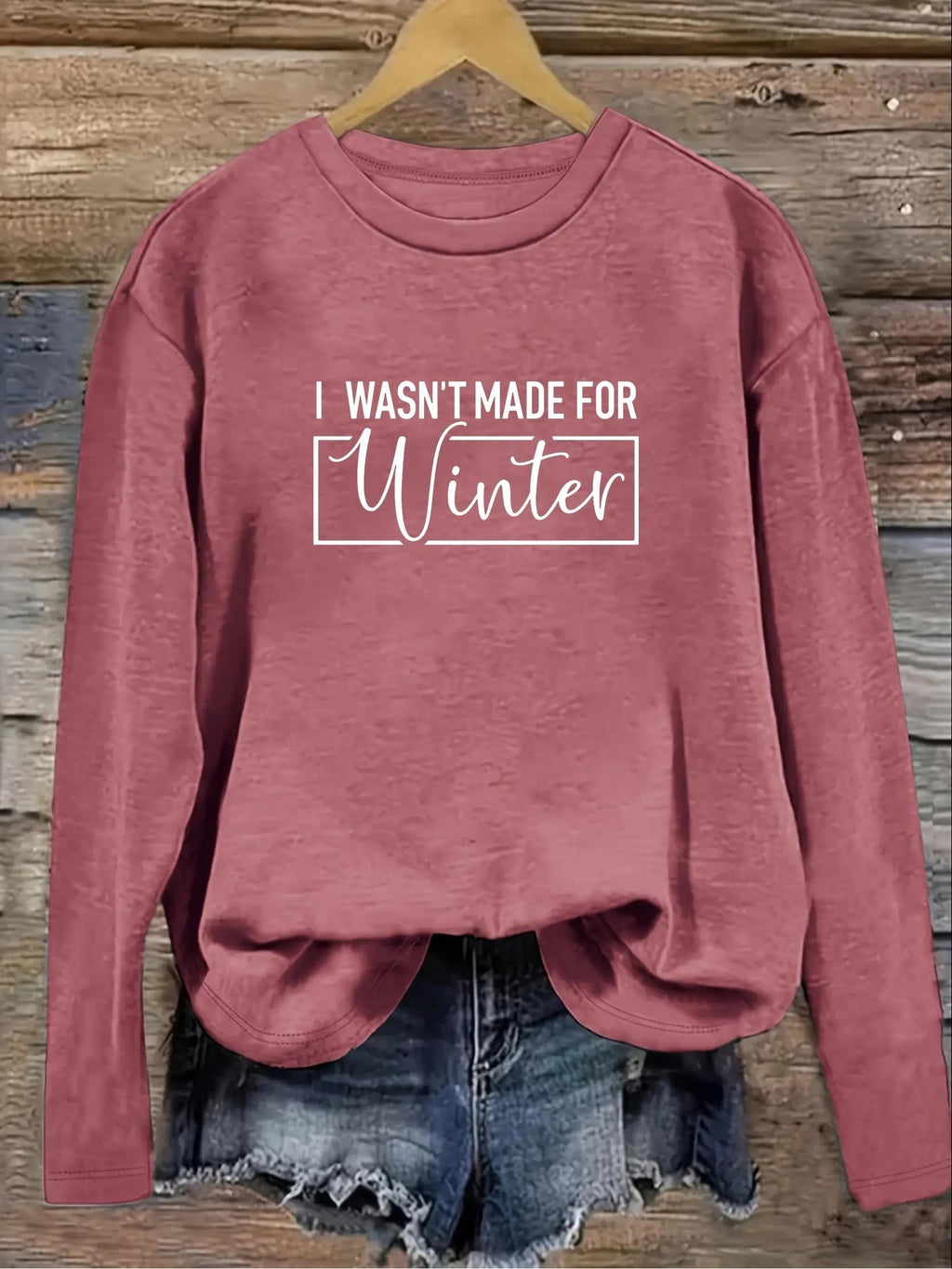 Vintage Slogan Long Sleeve Tee Women I'm Not Made in Winter Print Round Neck 200gsm Stretchy Casual Spring Fall Top S-XXL
