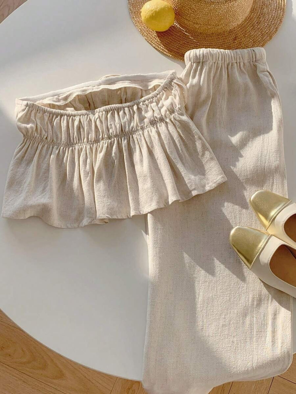 Strapless Tie Cropped Top and Wide Leg Pants 2pcs Set Women Spring Summer Vacation Casual Fresh Outfit S-XXL