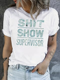 Chic Letter Print T-Shirt Women 180g Short Sleeve Round Neck Casual Graphic Tee Stretch Knit Comfortable Everyday Top S-XXL