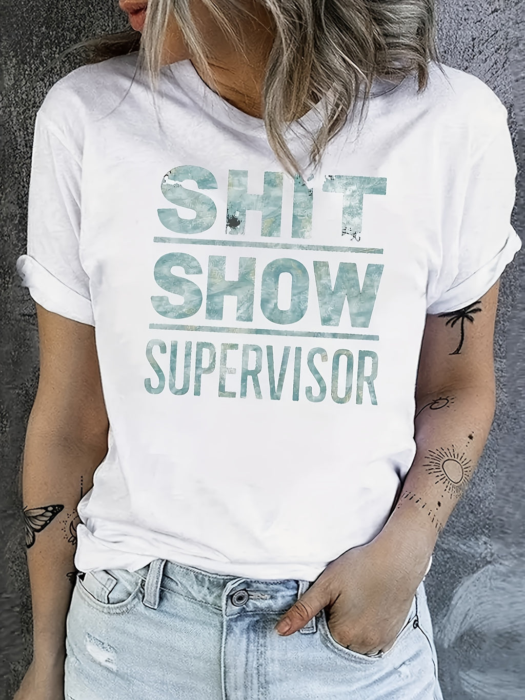 Chic Alphabet Letter Print T-Shirt Women Crew Neck Short Sleeve 180gsm Smooth Knit Mid Stretch Casual Everyday Fashion Graphic Tee Polyester Top S-XXL