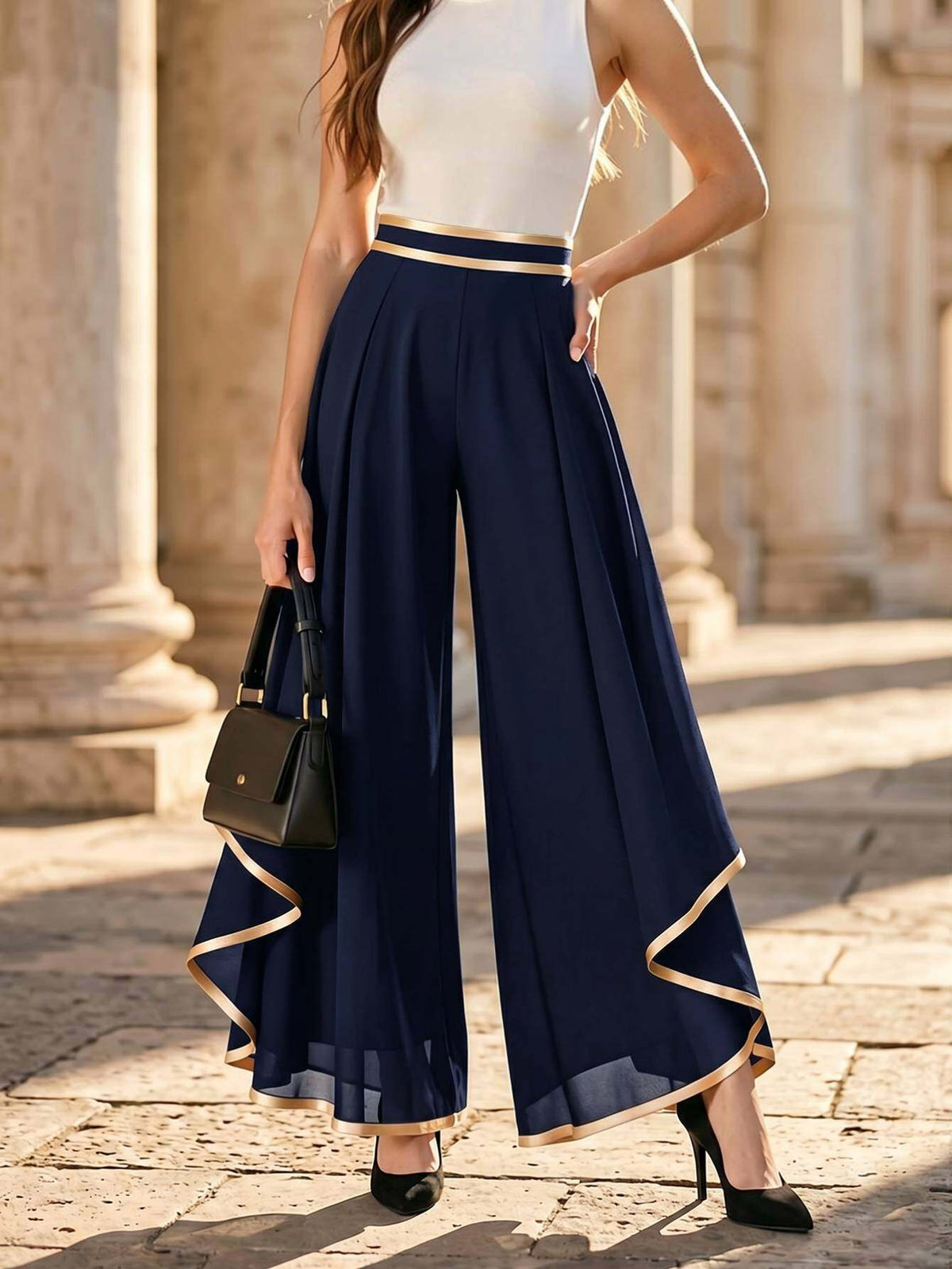 High Waist Wide Leg Trousers Women Non-Stretch Solid Color Semi-Formal Office Commute Elegant Professional Spring Summer Hand Washable S-XXL