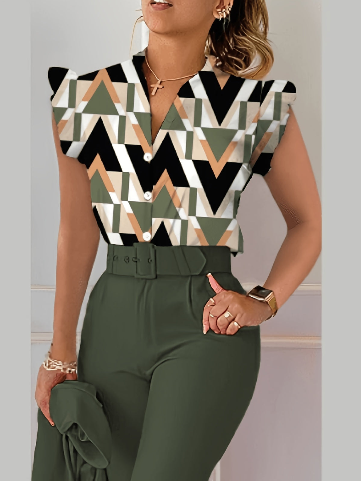 Printed Lotus Leaf Ruffle Sleeve Top Pants 2 Piece Set Women Belt Leopard Camo Print Spring Summer Outfit S-XXL
