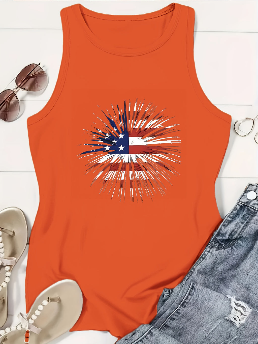 Print Vest Top Women Crew Neck Casual Everyday Sleeveless Tank Shirt Lightweight Summer Streetwear