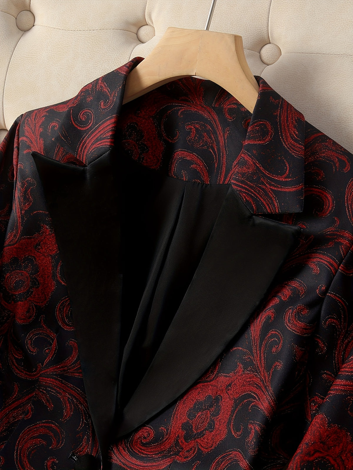 Paisley Print Blazer for Women Satin Stitching Long Sleeve Urban Elegance Cachemire Motif Woven Jacket Black S-XXL