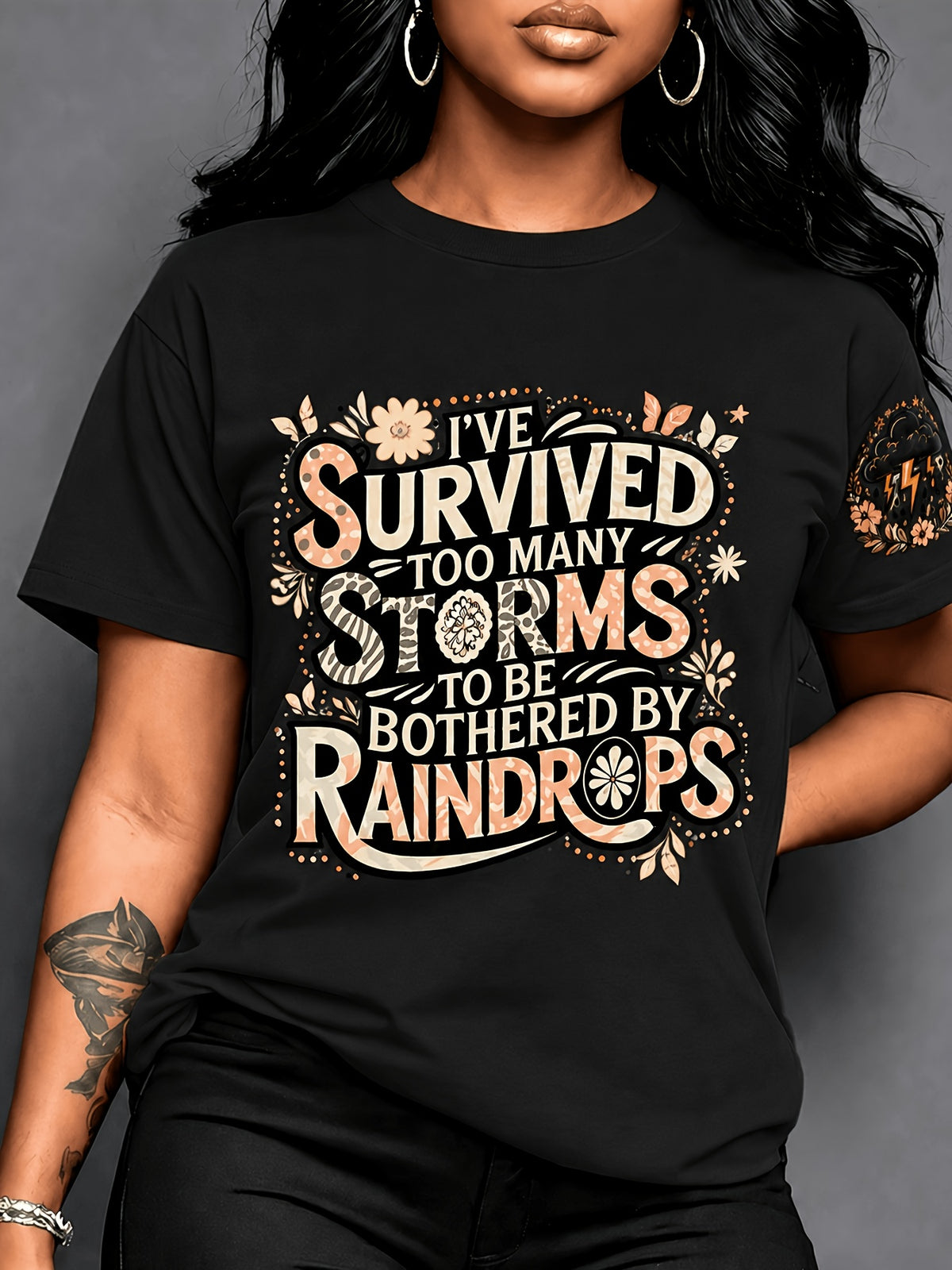 Women's Casual Graphic Crew Neck T-Shirt 'I've Survived Too Many Storms' Print | Maternity Clothes Ladies Top Opaque Fabric Seasonal Fashion