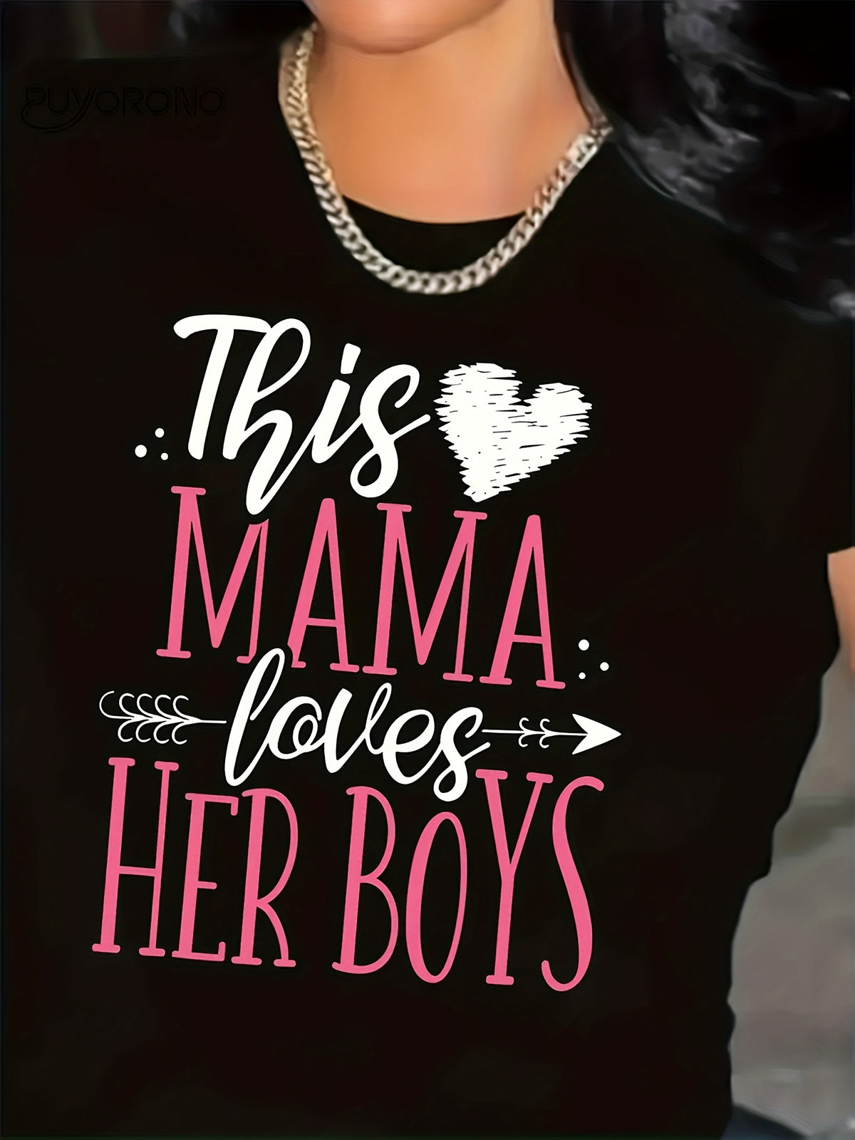 This Mom Loves Her T-Shirt Women Round Neck Short Sleeve Heart Slogan Soft Knit Casual Mom Gift Tee XS-XL