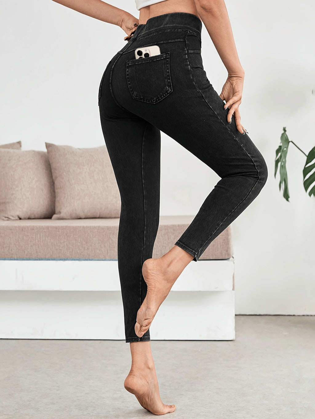 Women's High-Waisted Slim Elastic Pencil Jeans Yoga Pants Navy Black Light Blue All Season
