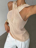 Crossover V-Neck Sleeveless Sweater Top Women Casual Summer Knit Vest Niche Design Chic Lightweight Top