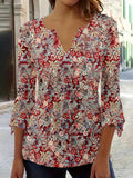 Paisley Cashew Print V-Neck Blouse Women Lightweight Polyester Machine Washable All Season Elegant Casual Top Versatile Shirt S-XXL