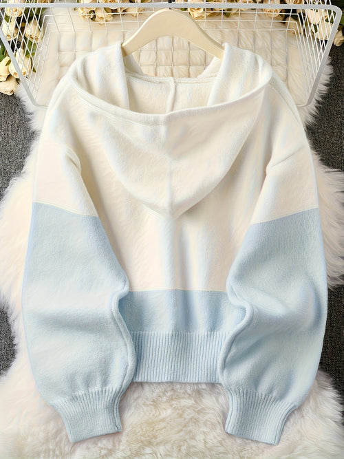 Color-Block Hoodie Cardigan Women's Yellow White Sporty Short Jacket | Casual Loose Zip-Up Top for Spring Summer Daily Wear Campus Streetwear
