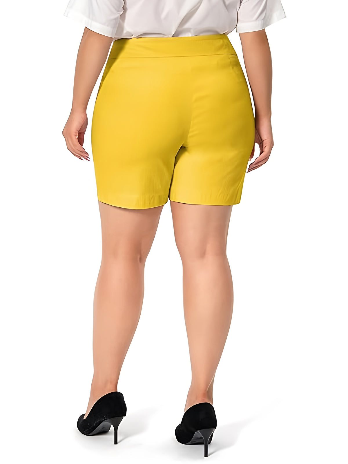 Women High Waist Stretchy Casual Summer Shorts Front Pockets Office Wear Solid Color Spring Fall Multi Colors