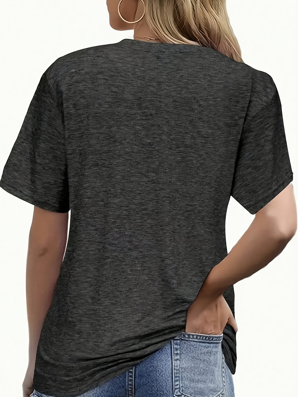 Geometric Print V-Neck Loose Casual T-Shirt for Women - Short Sleeve Soft Stretch Knit Top 180g Spring Summer Everyday Base Layer