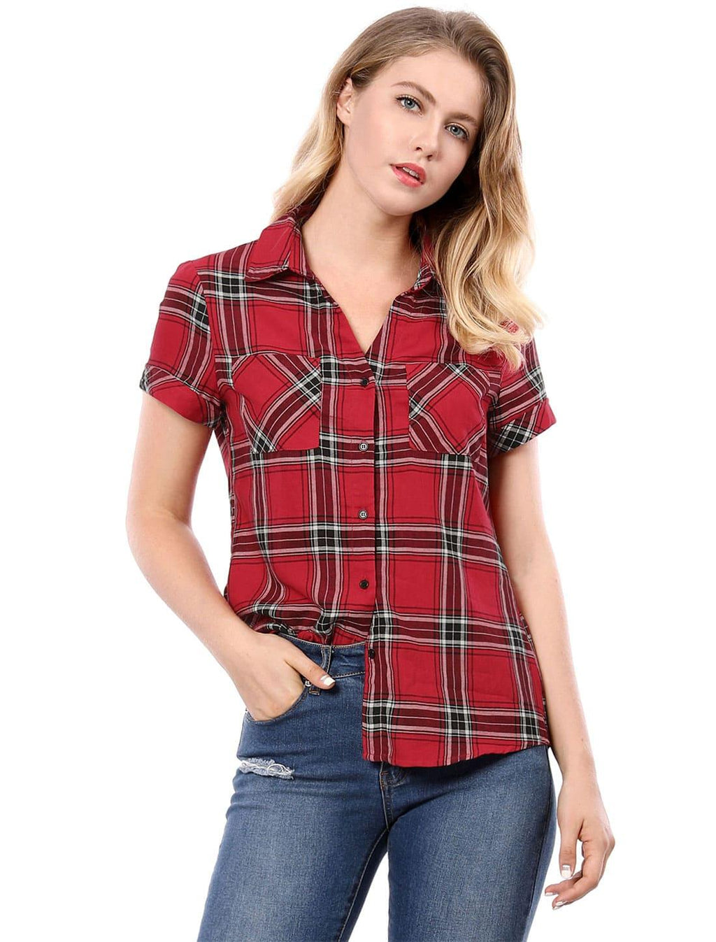 Western Plaid Button Shirt for Women | Classic Flannel Checkered Long Sleeve Top | Casual Country Style Blouse | Machine Washable Women's Plaid Shirt