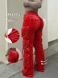 Velvet Cargo Flare Pants Women High Waist Y2K Streetwear Trousers Sexy Night Out Party Outfits Multi Color XS-L