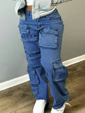 Y2K Wide Leg Denim Pants Women High Waist Loose Retro Street Jeans with Pockets Non-Stretch Comfortable Daily Casual Dark Blue Medium Blue Light Blue S-XL