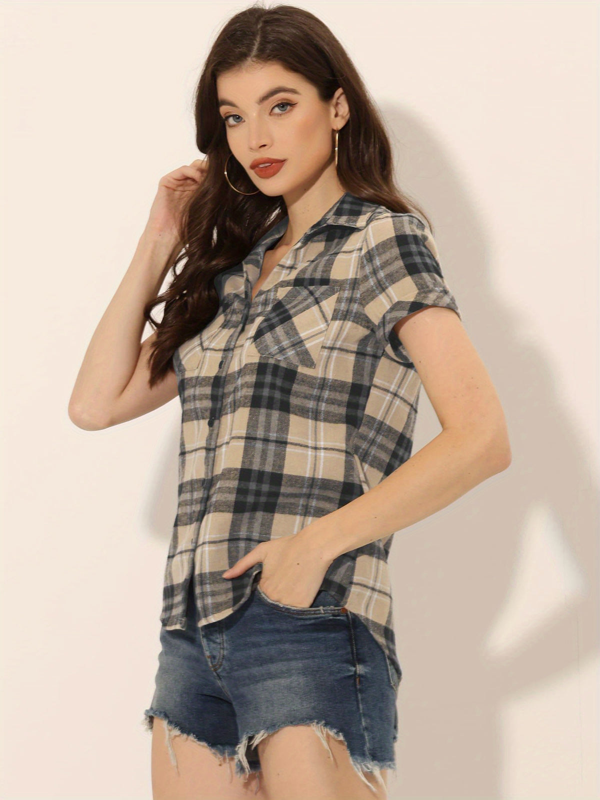 Western Plaid Button Shirt for Women | Classic Flannel Checkered Long Sleeve Top | Casual Country Style Blouse | Machine Washable Women's Plaid Shirt