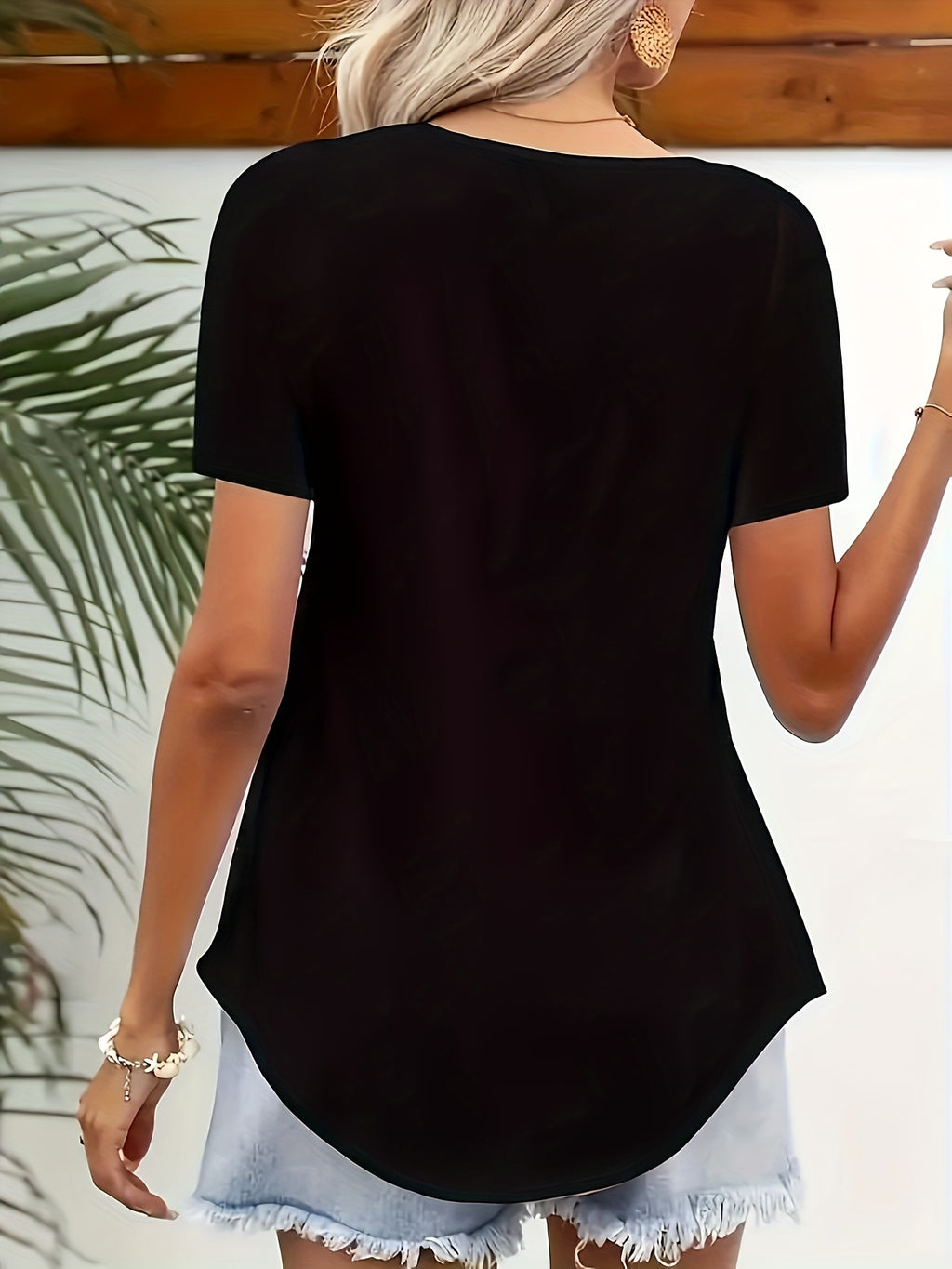 Square Neck T-Shirt Women Black Short Sleeve Casual Elegant Summer Daily Wear Machine Washable S-XXL