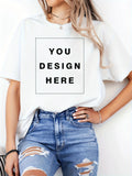 Custom Women's T-Shirt Personalized Photo Text Short Sleeve Round Neck Casual Tee Gift for Birthday Halloween Christmas Party S-XXL