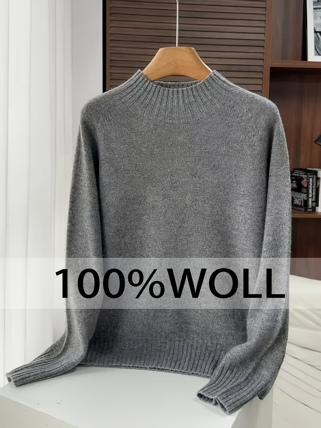 Women Oversized 100% Wool Sweater Round Neck Raglan Sleeve Thick Pullover H-Line Silhouette Solid Color Cozy Fall Winter Layering Knit Top
