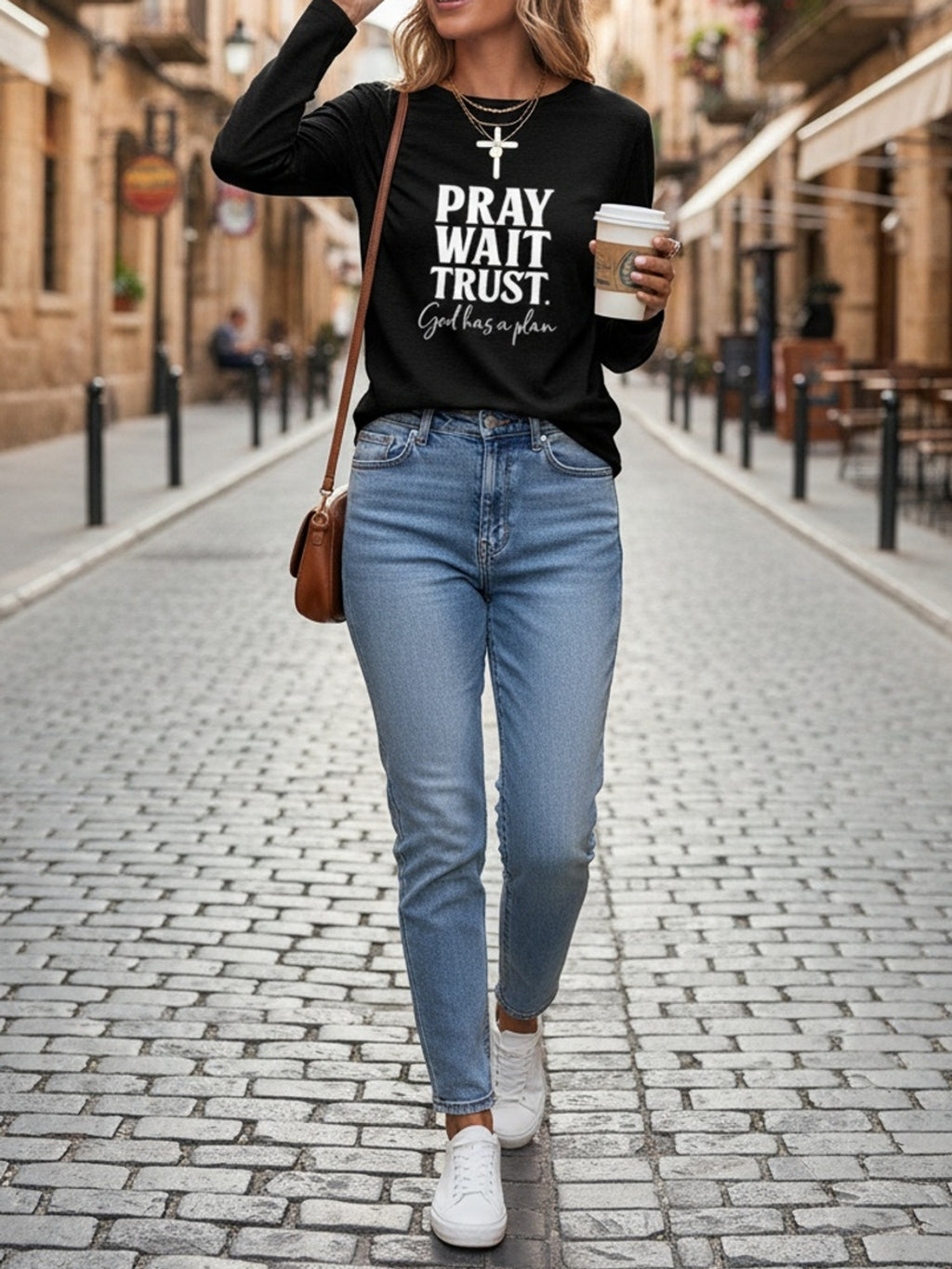 Faith Christian Print Women Long Sleeve T-Shirt Crew Neck Casual Spiritual Graphic Tee Soft Breathable Everyday Top Spring Fall